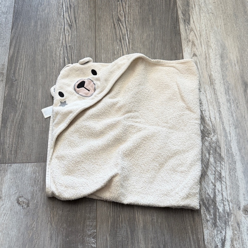 Petit Lem Bear Hooded Baby Towel - Cream